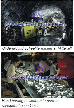 Extracción de mineral de tungsteno